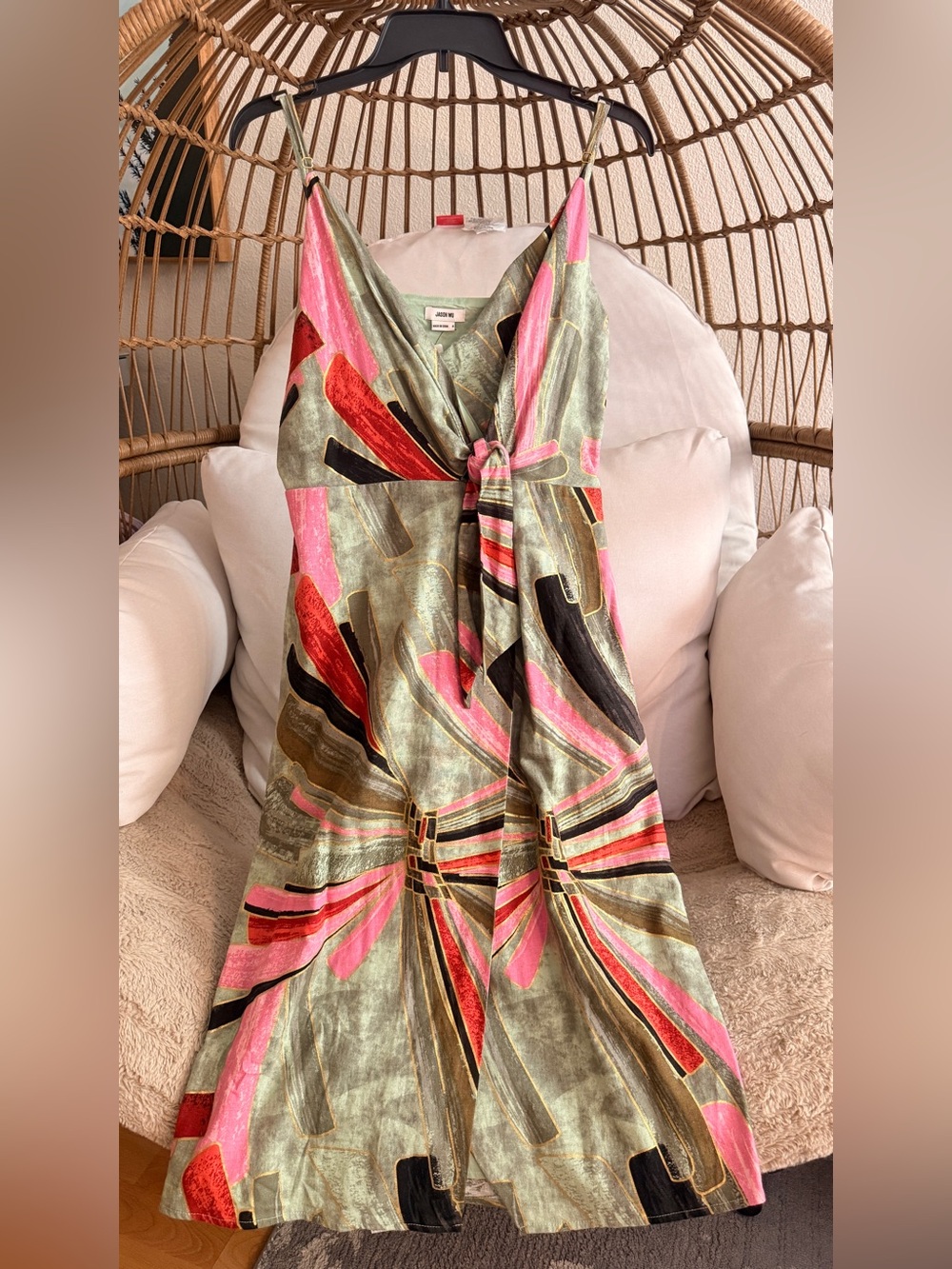 Jason Wu Green, Pink & Black Abstract Silk Dress